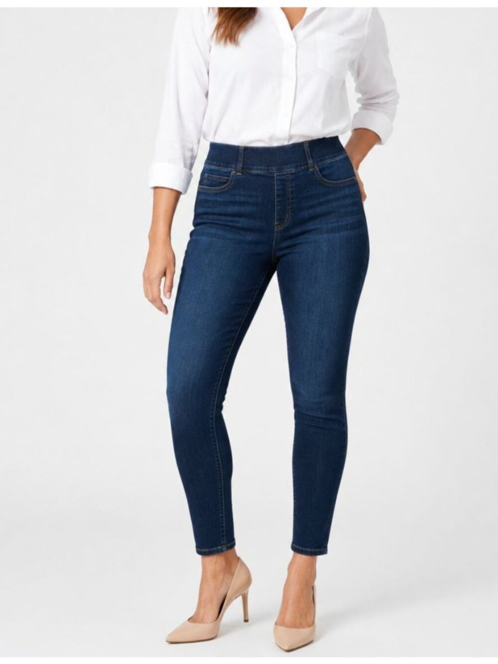SPANX Midnight Shade Ankle Skinny Jeans Womens Large Dark Wash Pull On 20342R